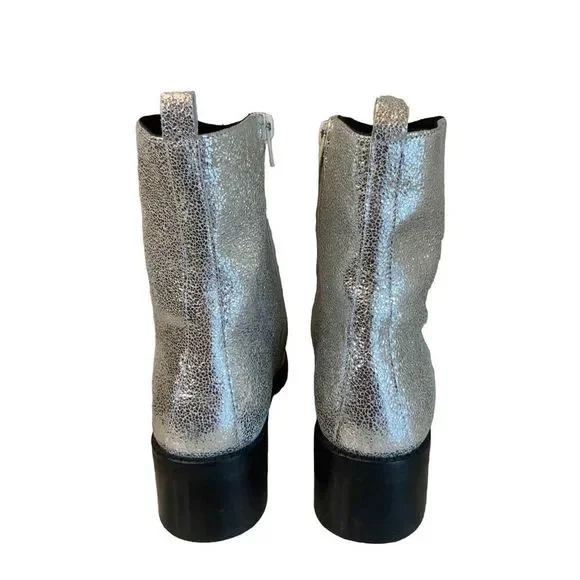 MIISTA LONDON Metallic Silver Boots 9 1/2. Runs small! Likely fit like an 8 1/2. - Picture 3 of 12
